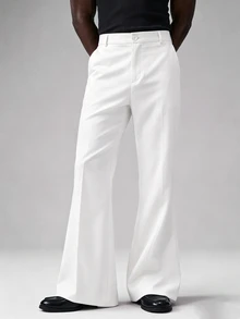 STYNVO Men's Zipper Fly Slim Fit Flare Leg Pants - White - View 1