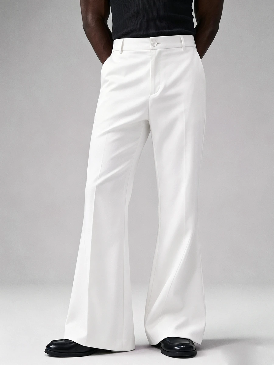 STYNVO Men's Zipper Fly Slim Fit Flare Leg Pants - White - View 1