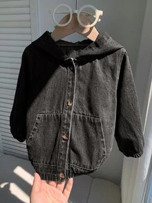 SHEIN Baby Boy Casual Washed Hooded Autumn Jacket - Dark Grey - View 6