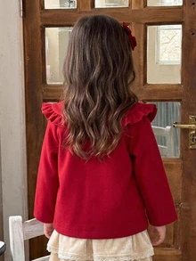 DAZY Young Girl Solid Color Peter Pan Collar Heart Single-Breasted Cute Overcoat - Red - View 3