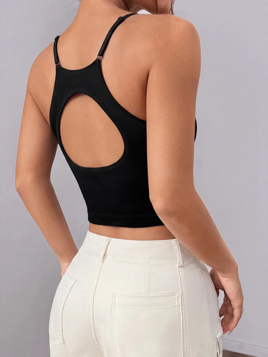 SHEIN HypeZone Women's Solid Color Cropped Daily Fitness Sports Tank Top - Black - View 1