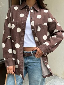 Flexra Women's Fashionable Collared Button Loose Washed Denim Shirt - Mocha Brown - View 3