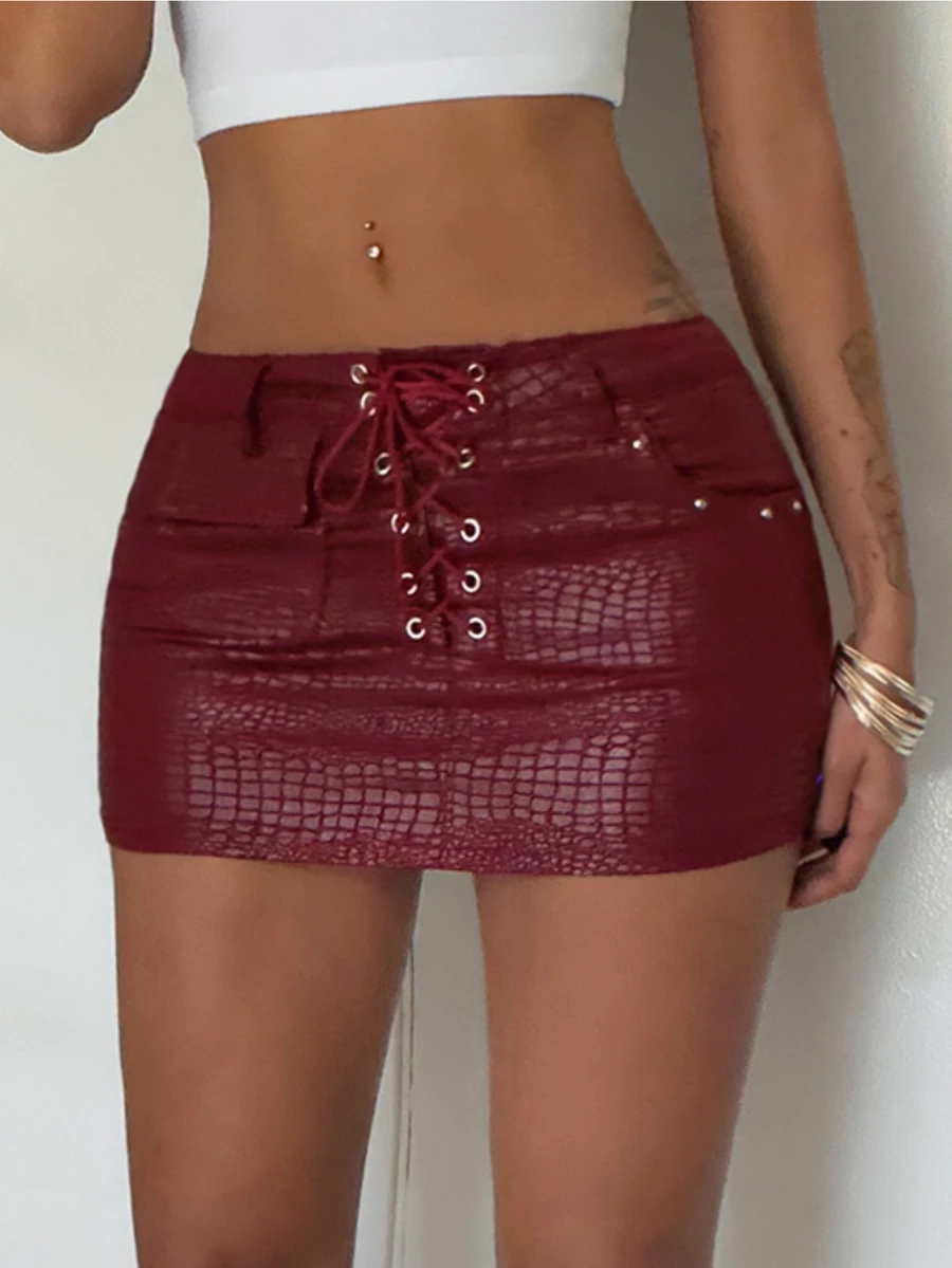 Jeanoix Y2K Women's Solid Color Fashion Ultra Mini Skirt - Burgundy - View 1