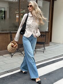 SHEIN Frenchy Women's Solid Color Long Sleeve Double-Breasted Casual Jacket,Fall/Winter Elegant Formal Luxury Business Chic Basic Christmas Back To School - Apricot - View 5