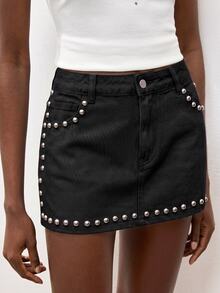 Maija Women's Fitted Skirt With Pockets - Black - View 3