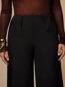 Silquee Women's Solid Color Straight Leg Loose Fit Commuter Suit Pants - Black - View 7