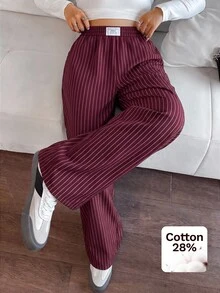 SHEIN EZwear 酒紅色女款寬腿長褲 梭織 秋冬款 - 酒紅色 - 查看 1
