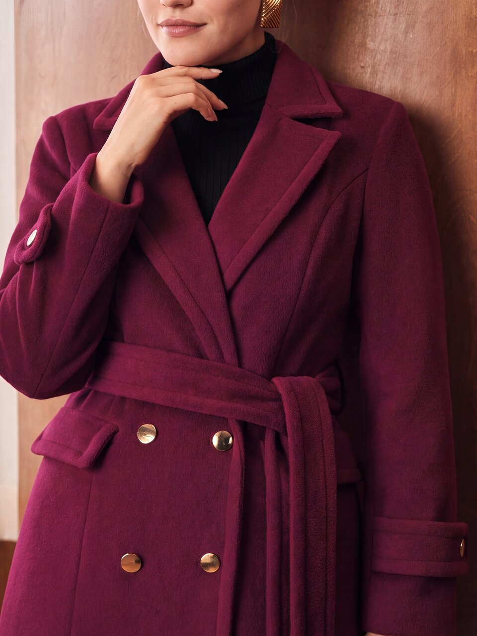 MOTF PLUS SIZE WOMEN'S LAPEL NECK LONG SLEEVE DOUBLE-BREASTED ELEGANT OVERCOAT