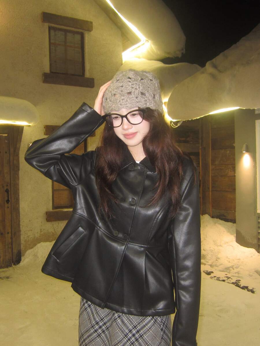 DAZY Women's Solid Color Long Sleeve Jacket, Autumn/Winter - Black - View 1