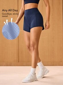 OutZeal Women Sports Shorts Gym Workout Running High Waist Tummy Control Built-In Shorts 2-In-1 Design - Royal Blue - View 3