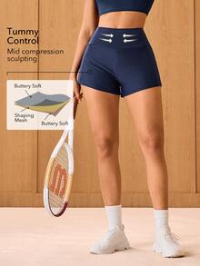 OutZeal Women Sports Shorts Gym Workout Running High Waist Tummy Control Built-In Shorts 2-In-1 Design - Royal Blue - View 2