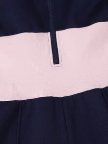 SHEIN 女童休閒運動風保暖內裡連帽拉鍊連身褲，高腰寬腿配色設計，適合秋冬返校季、旅行與戶外穿著 - 藍色 - 查看 7