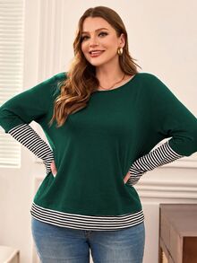 Rosumi Blus Ukuran Besar Warna Merah dengan Motif Patchwork, Kerah Bulat, Lengan Panjang, Elegan untuk Kantor, Musim Gugur/Musim Dingin 2026 - Dark Green - View 6