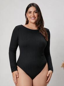 SHEIN BASICS Plus Size Bodysuits - Black - View 5