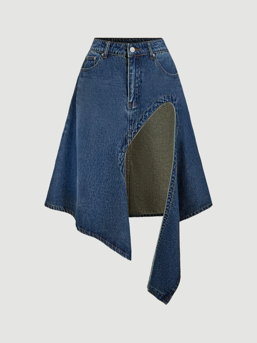 SHEIN Women's Asymmetrical Hem Denim Skirt - Blue - View 1