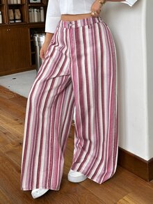 Rivivi Festival Plus Size Women Pink Striped Non-Stretch Slim Straight Leg Jeans - Pink - View 5