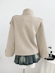 Elamini Elegant Stand Collar Double-Breasted Design Classic Grey French Minimalist Versatile Autumn/Winter New High-End Lazy Style Women's Wool Coat - Multicolor - View 2
