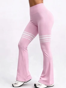 SHEIN Sovereign Charm Legging Flare Bergaris Wanita, Celana Dalaman Sporty yang Manis - Berwarna merah muda - View 3