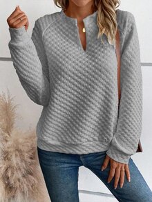 SHEIN LUNE 女款V領插肩袖長袖休閒寬鬆衛衣 - 灰色 - 查看 5