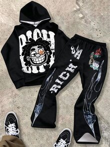 SHEIN 青少年男孩卡通印花連帽衛衣與寬鬆長褲套裝 - 彩色 - 查看 6
