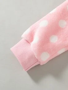 SHEIN 新生女嬰抓絨連身衣可愛粉色與白色波點草莓貼布長袖領口毛茸茸冬季秋季按扣 - 彩色 - 查看 5