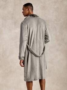 EverLounge Men's Autumn/Winter British Style Basic Minimalist Comfortable Light Gray Double-Sided Flannel Contrast Color Tie-Dye Shawl Collar Long Robe Coat - Grey - View 2