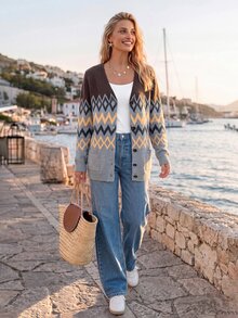 Sylviya Casual Women's Autumn/Winter Fair Isle Pattern Cardigan Long Sleeve Open Front Sweater - Multicolor - View 6