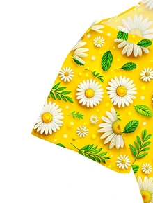 PopScrub Yellow Plus Size V-Neck Short Sleeve Double Pocket Cute Daisy Floral Print Design Nurse, Lab, Doctor Work Uniform, Multi-Pocket Functional Holiday Outfit, Plus Size Daisy Women's Top, Cute - Yellow - View 4