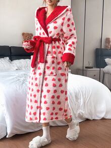 SHEIN Strawberry Tie Sweet Winter Robe Loungewear - Multicolor - View 6