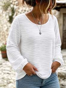 Selamara New Plus Size Women's Fashion Casual Versatile Textured Crew Neck T-Shirt - White - View 1