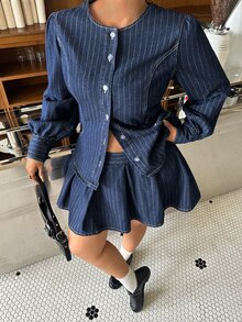 Rivivi Plus Size Women Non-Stretch Striped Denim Skirt Cowboy For Women - Dark Wash - View 5
