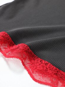 GlowEve Kaos Lengan Panjang Kerah Persegi dengan Hiasan Pita dan Renda - Dark Grey - View 3
