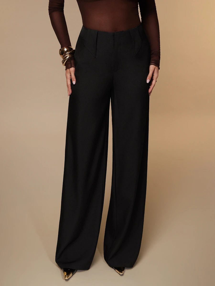 Silquee Women's Solid Color Straight Leg Loose Fit Commuter Suit Pants - Black - View 1