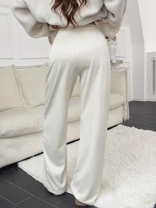 Feyla Celana Panjang Wanita Model Lurus Warna Polos dengan Tali Serut, Warna Putih Gading, Kasual Musim Gugur dan Musim Dingin. - Aprikot - View 6