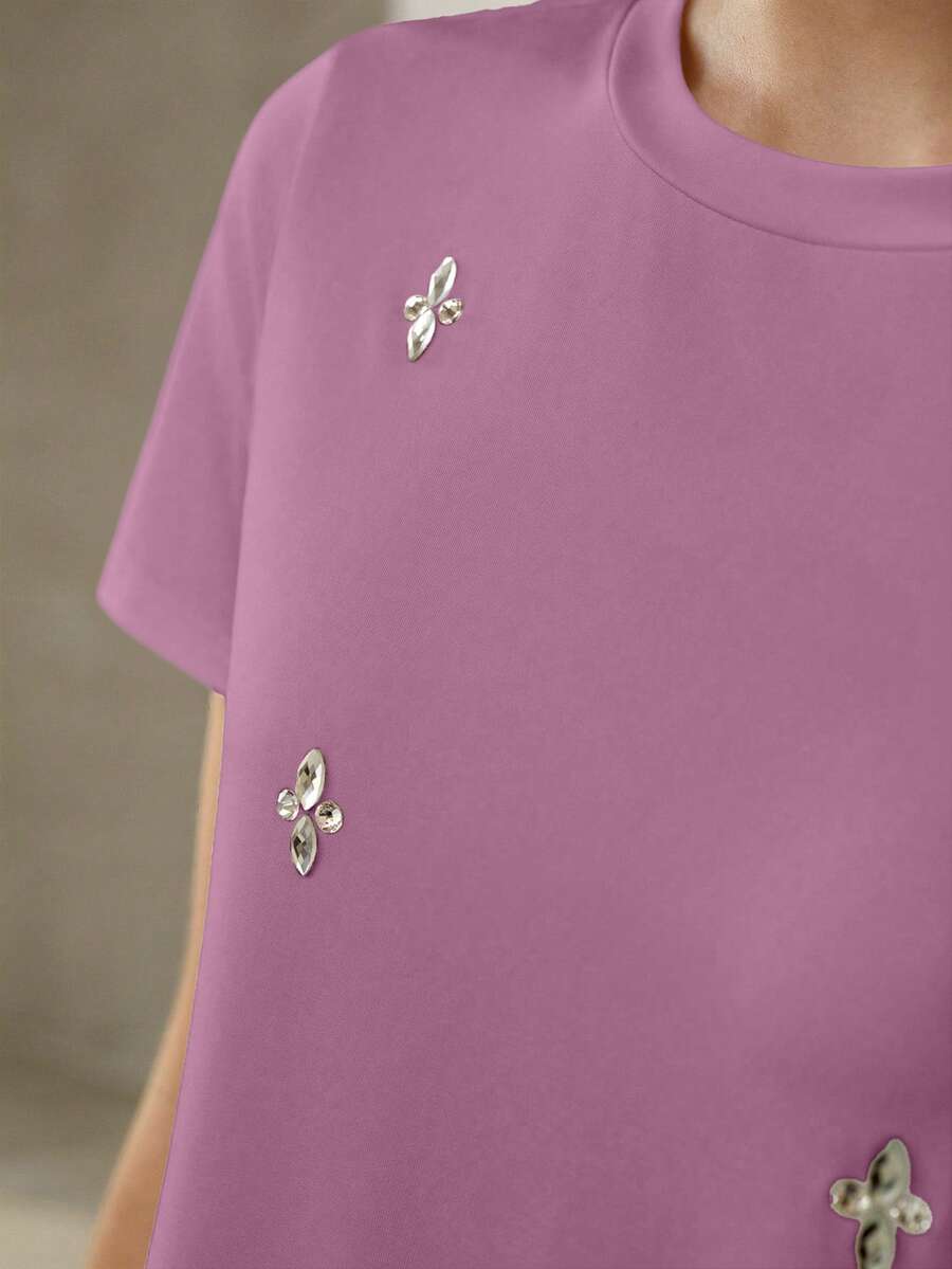 MOTF PREMIUM VISCOSE RHINESTONE BOXY T-SHIRT - Purple - View 2