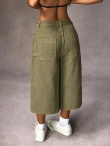 SHEIN EZwear 1pc Solid Wide Leg Crop Jeans - Army Green - View 2