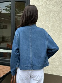 Rivivi Women's New Chinese Style Vintage Frog Button Washed Denim Jacket - Dark Wash - View 2