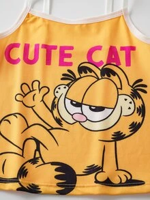 GARFIELD | SHEIN Young Girl Letter Cartoon Print Camisole Undershirt Tank Top - Pink - View 7