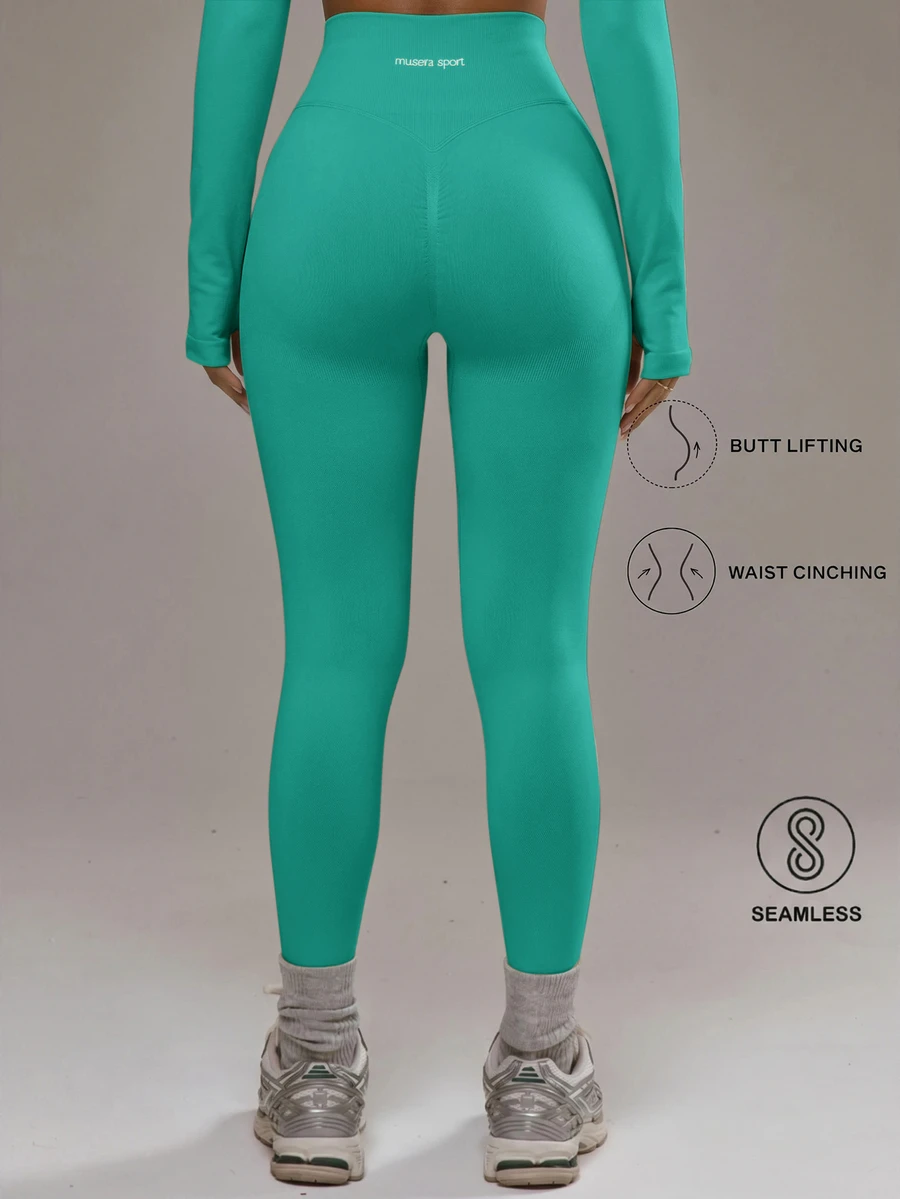 Musera Sport High Rise Seamless Leggings Bottom Only Padel Winter Activewear Sport Gym Workout - Mint Green - View 1