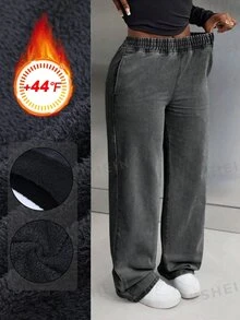 SHEIN Tall 女款彈性腰休閒日常牛仔褲 - 灰色 - 查看 1