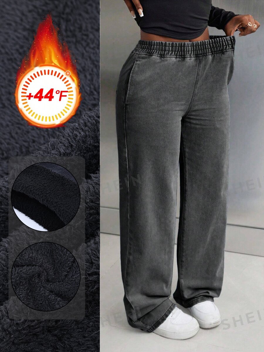 SHEIN Tall 女款彈性腰休閒日常牛仔褲 - 灰色 - 查看 1