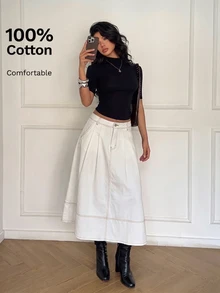 SHEIN MOD Women's Solid Color Casual Denim Skirt - White - View 5