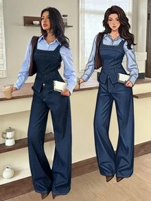 Rivivi Women's Denim Tank Top And Denim Pants Set Everyday Traveling Summer Streetwear - Dark Wash - View 10