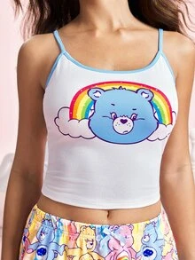 SHEIN X Care Bears Women's Camisole And Shorts Pajama Set - Blue and White - View 8