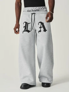 STYNVO Men's Fashionable Waist Print Design Drawstring Sweatpants - Grey - View 1
