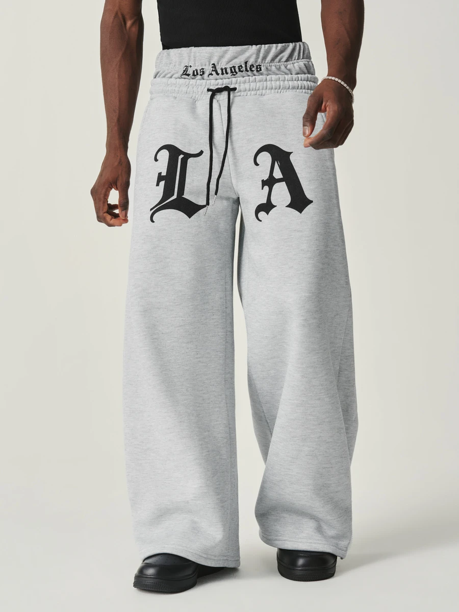 STYNVO Men's Fashionable Waist Print Design Drawstring Sweatpants - Grey - View 1