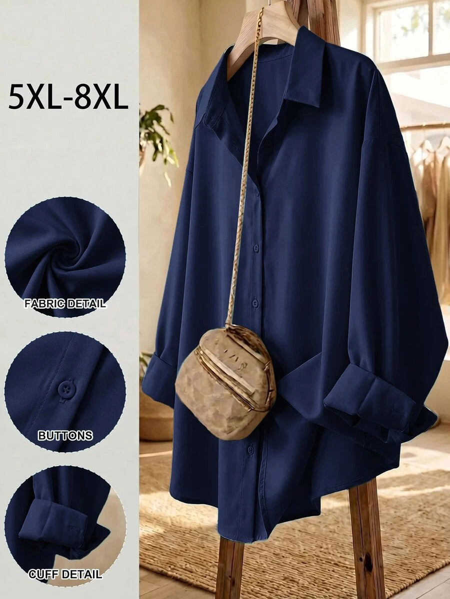 SHEIN CURVE+ 加大襯衫 - 藏蓝色 - 查看 1