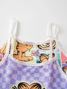 GARFIELD | SHEIN مجموعة ملابس داخلية 4 قطع للبنات المراهقات كاميسول وسراويل بوكسر مشتركة العلامة التجارية 8-12 سنة - ارجواني فاتح - مشاهدة 4