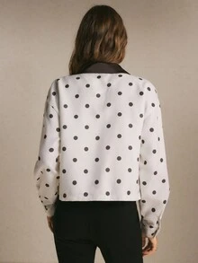 Poéselle Jaket Wanita Putih Motif Polkadot dengan Kancing Depan, Kerah Kontras, Jaket Musim Dingin, Pakaian Kerja, Atasan Polkadot, Pakaian Kantor Kasual Elegan dan Chic untuk Musim Gugur dan Musim Dingin - MultiWarna - View 8