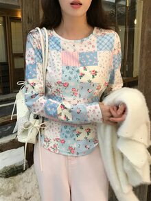 DAZY Women's Round Neck Floral Casual Long Sleeve Spring Summer Korean Style T-Shirt Graphic Tees - Multicolor - View 7